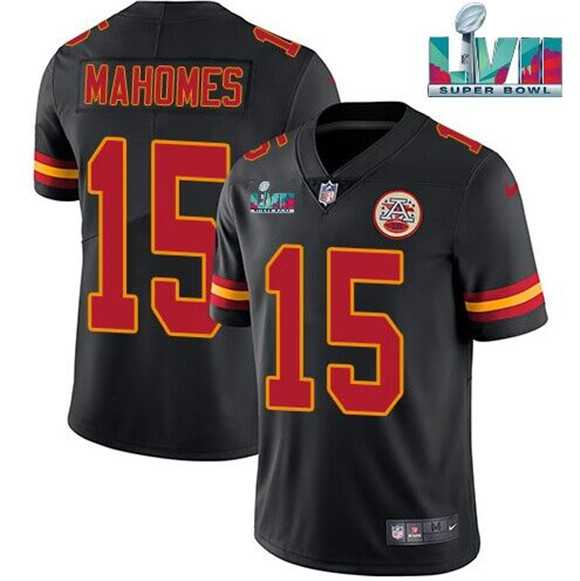Mens Kansas City Chiefs #15 Patrick Mahomes Black Super Bowl LVII Patch Vapor Untouchable Limited Stitched Jersey->kansas city chiefs->NFL Jersey